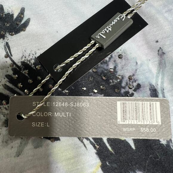 Essentials by Milano (L) White Multi Floral Doily Lace Short Sleeve Tee Shirt - Picture 7 of 7